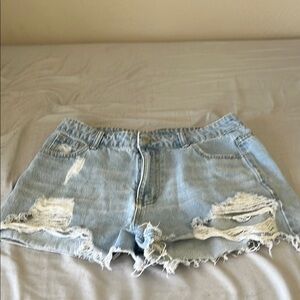 Distressed Light Blue Denim Shorts
